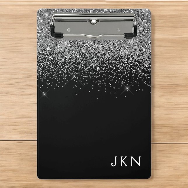 Black Silver Glitter Girly Monogram Name Mini Clipboard (Creator Uploaded)