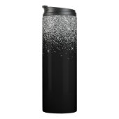 Black Silver Glitter Girly Monogram Name Thermal Tumbler (Rotated Right)