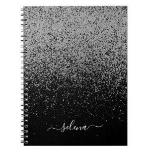 Black Silver Glitter Girly Monogram Notebook
