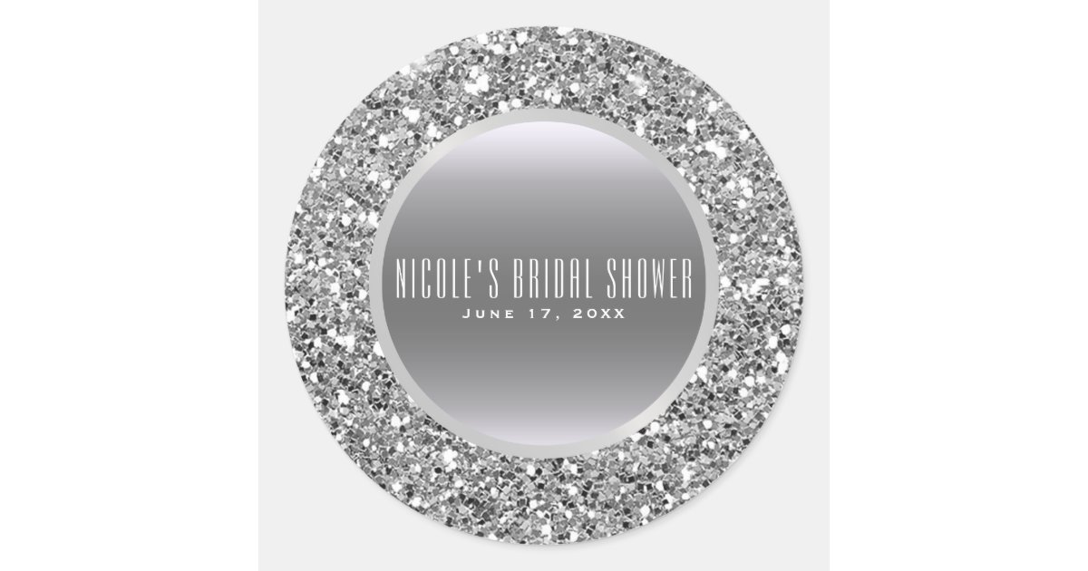Black & Silver Glitter Glam Elegant Wedding Favor Classic Round Sticker ...