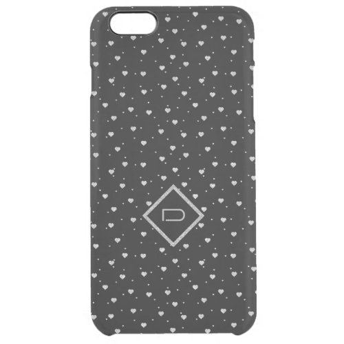 Black  Silver Glitter Hearts Modern Pattern Clear iPhone 6 Plus Case