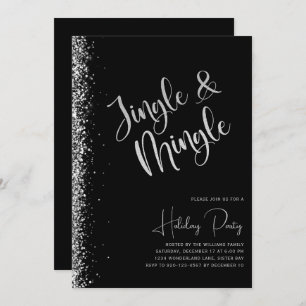 Black Silver Glitter Jingle Mingle Holiday Party Invitation