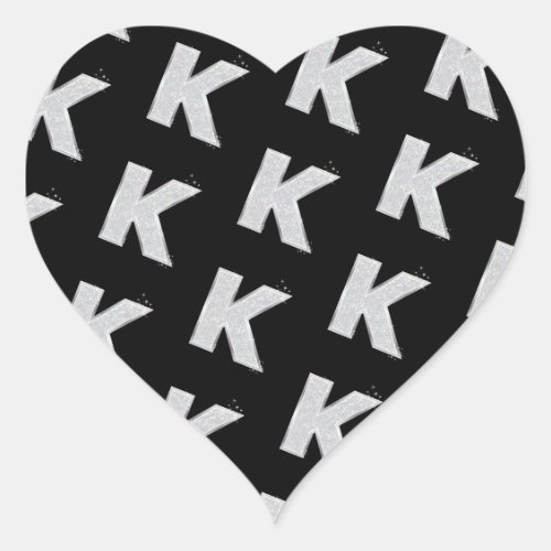 Black Silver Glitter letter K Heart Sticker