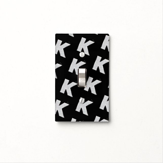 Black Silver Glitter letter K Light Switch Cover (In Situ)