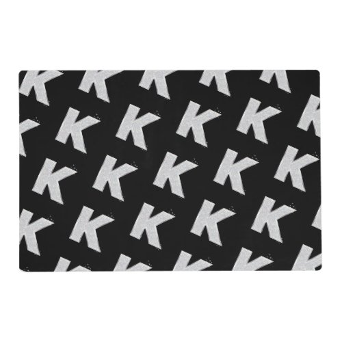 Black Silver Glitter letter K Placemat