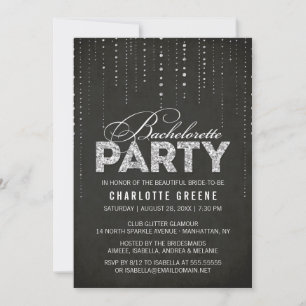 Black & Silver Glitter Look Bachelorette Party Invitation