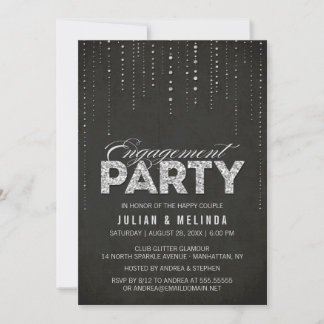 Black & Silver Glitter Look Engagement Party Invitation