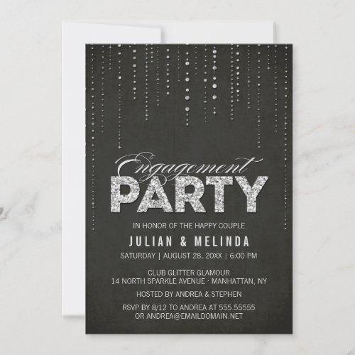 Silver Glitter Look Engagement Party Invitation