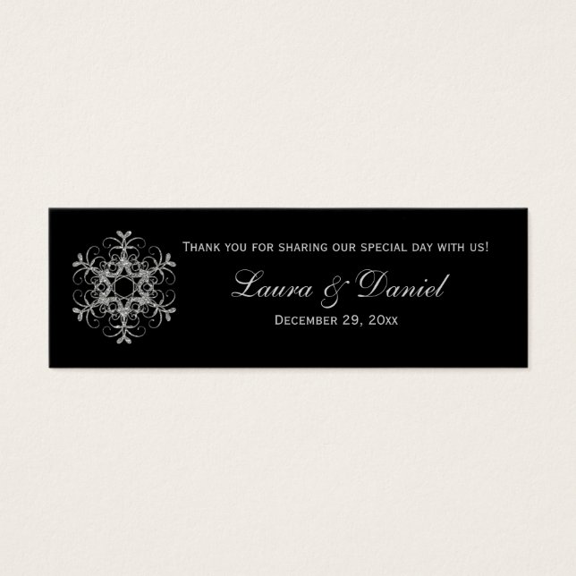 Black, Silver Glitter LOOK Snowflakes Favor Tag (Front)