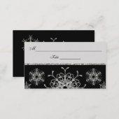 Black, Silver Glitter LOOK Snowflakes Placecards (Front/Back)