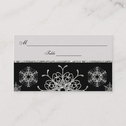 Black Silver Glitter LOOK Snowflakes Placecards