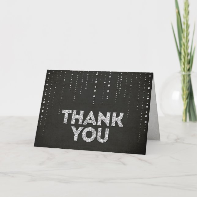 Black & Silver Glitter Look Thank You Card (Front)