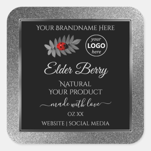 Black Silver Glitter Product Labels Ladybug Logo