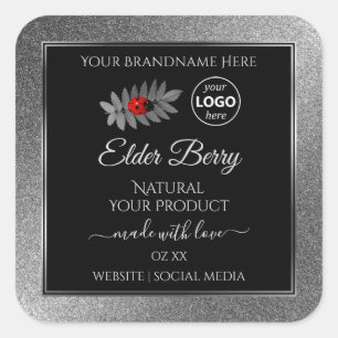 Black Silver Glitter Product Labels Ladybug Logo