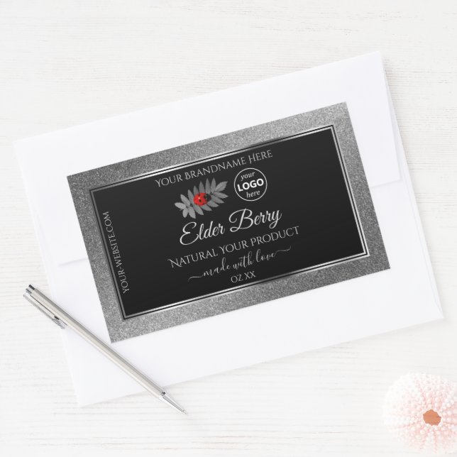 Black Silver Glitter Product Labels Ladybug Logo (Envelope)