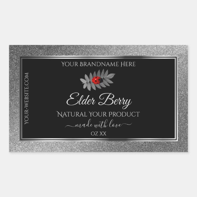 Black Silver Glitter Product Labels Red Ladybug (Front)