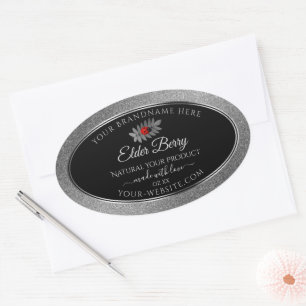 Black Silver Glitter Product Labels Red Ladybug