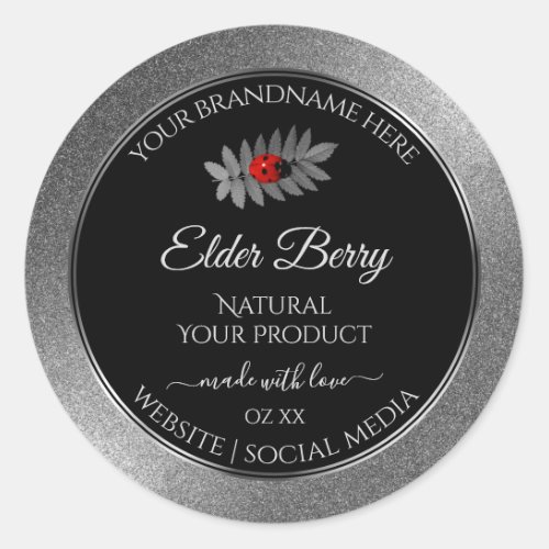 Black Silver Glitter Product Labels Red Ladybug