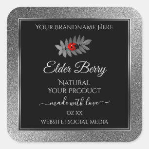 Black Silver Glitter Product Labels Red Ladybug