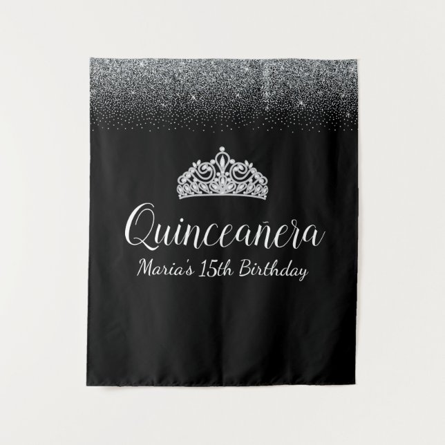 Black & Silver Glitter |Quinceanera Party Backdrop (Front)