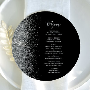 Black Silver Glitter Round Plate Wedding Menu