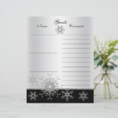 Black, Silver Glitter Snowflakes Guest Book Paper (Standing Front)