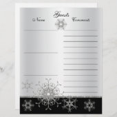 Black, Silver Glitter Snowflakes Guest Book Paper (Front/Back)