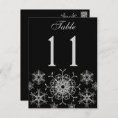 Black Silver Glitter Snowflakes Table Number Card (Front/Back)