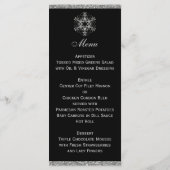 Black, Silver Glitter Snowflakes Wedding Menu Card (Back)