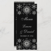 Black, Silver Glitter Snowflakes Wedding Menu Card (Front/Back)