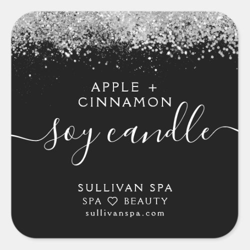 Black Silver Glitter Soy Candle Label