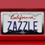 Black Silver Glitter Sparkle Name Monogram License Plate Frame<br><div class="desc">Create Your Own Stylish Modern Custom Girly Black and Silver Monogram License Plate Frame. This design features a faux silver glitter effect across the top, fading into a sleek black gradient on the bottom half. Your custom monogram is placed at the bottom center, with a gray initial paired with your...</div>