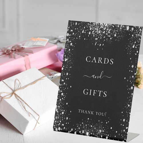 Black silver glitter sparkles cards gifts sign
