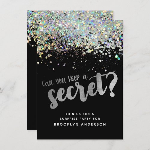 Black Silver Glitter Surprise Party Invitation