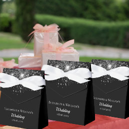 Black silver glitter thank you wedding favor boxes