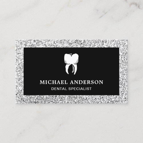 Black Silver Glitter Tooth Dental Clinic Dentist Business Card