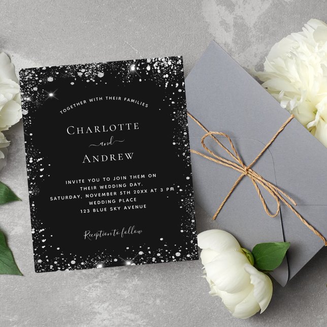 Black silver glitter wedding invitation budget (Creator Uploaded)