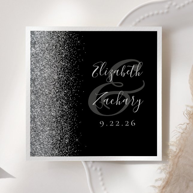 Black Silver Glitter Wedding Napkins (Creator Uploaded)