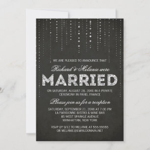 Black & Silver Glitter Wedding Reception Only Invitation