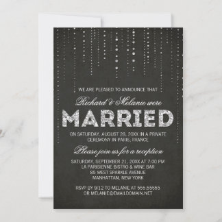 Black & Silver Glitter Wedding Reception Only Invitation