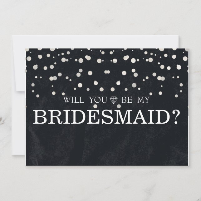 Black Silver Glitter Will You Be My Bridesmaid Invitation (Front)