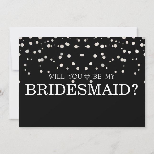 Black Silver Glitter Will You Be My Bridesmaid Invitation (Front)