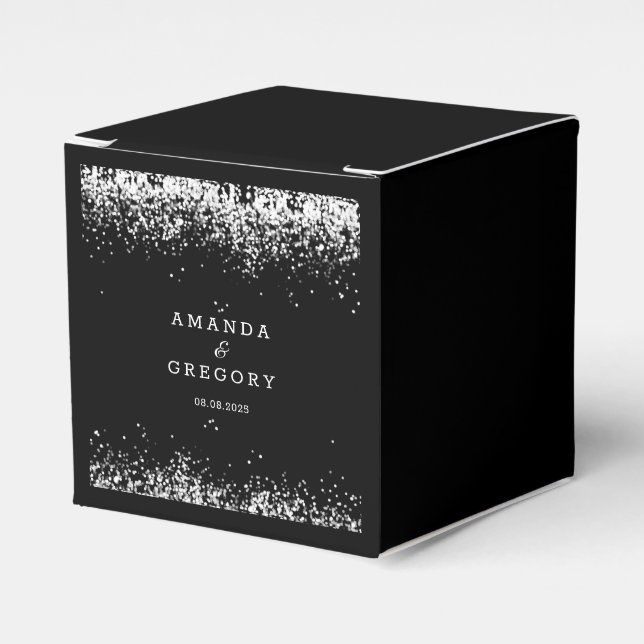 Black Silver | Glittering Wedding Favor Box (Front Side)