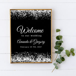 Black Silver Glittering Wedding Welcome Sign