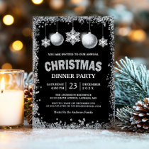 Black Silver Glitters Snowflakes Christmas Party Invitation