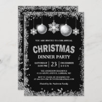 Black Silver Glitters Snowflakes Christmas Party Invitation