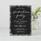 Black Silver Glitters Typography Graduation Party Invitation (Standing Front)