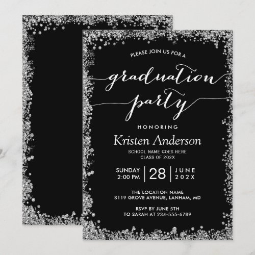Modern Silver Glitters Typography Graduation Party Card