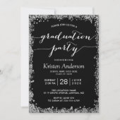 Black Silver Glitters Typography Graduation Party Invitation (Front)