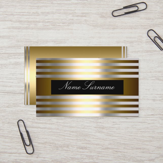 Black  Silver gold Abstract Business Card (Front/Back In Situ)